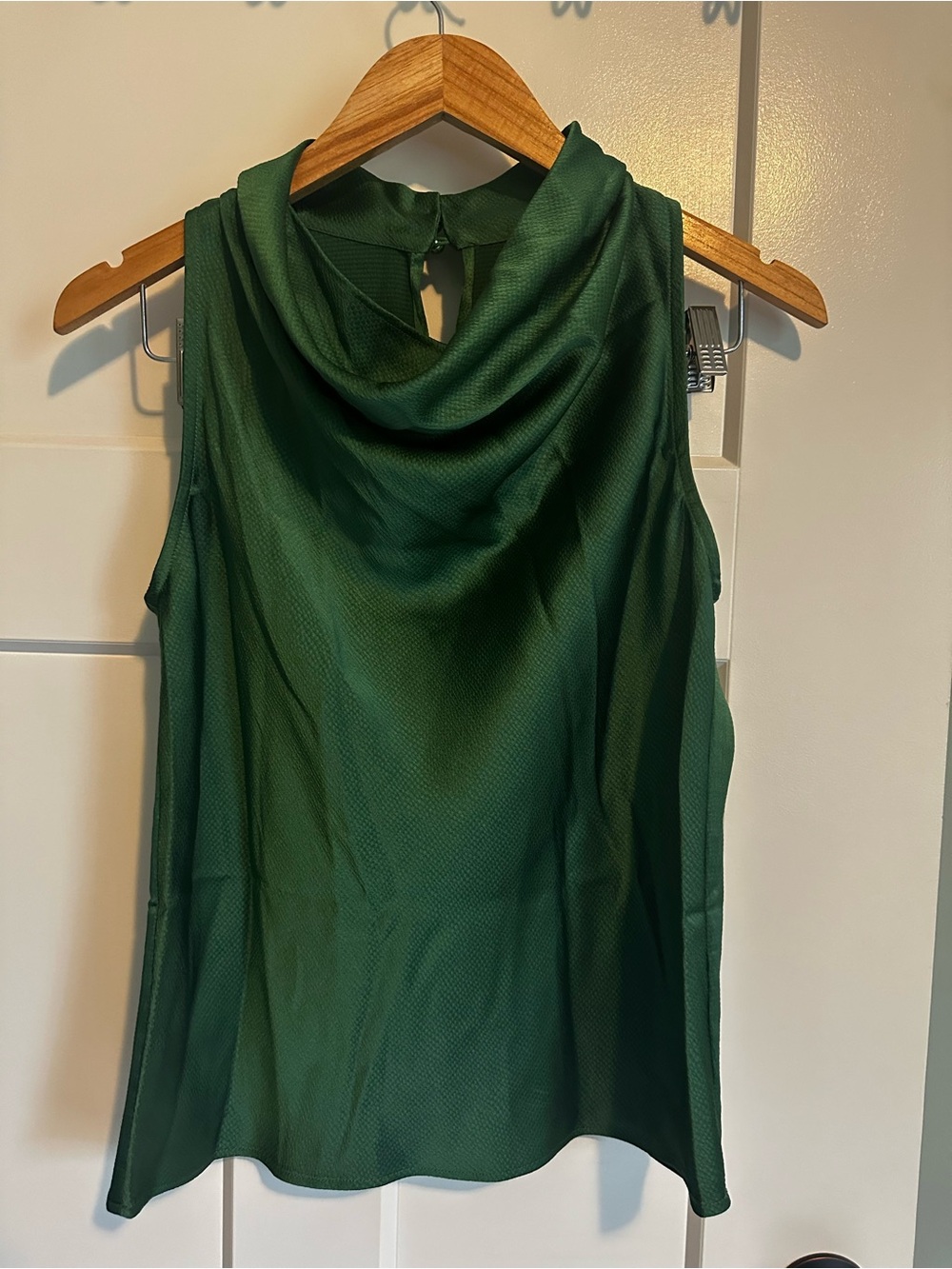 Motf Emerald Green Draped Neck Sleeveless Top
